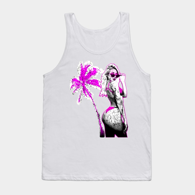 Pink Retro Palm Tree Graphic Tee Girl Women Bae Watch Tank Top by PoizonBrand